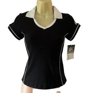 GK Elite Sportswear Black & White Athletic Knit Top Collar Fitted Size Small NWT